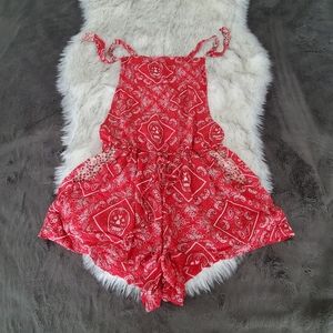 Red Racerback 5 pocket Romper Skull S